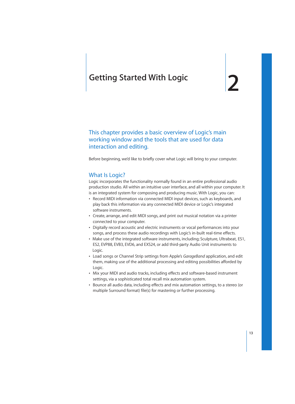Getting started with logic, What is logic | Apple Logic (1.1) User Manual | Page 13 / 133