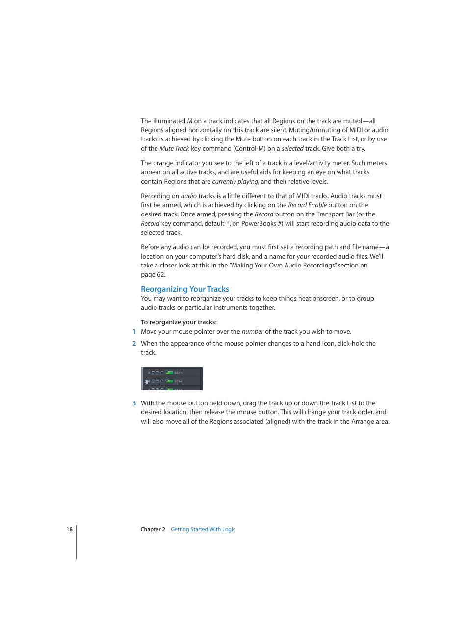 Reorganizing your tracks | Apple Logic (1.1) User Manual | Page 18 / 133