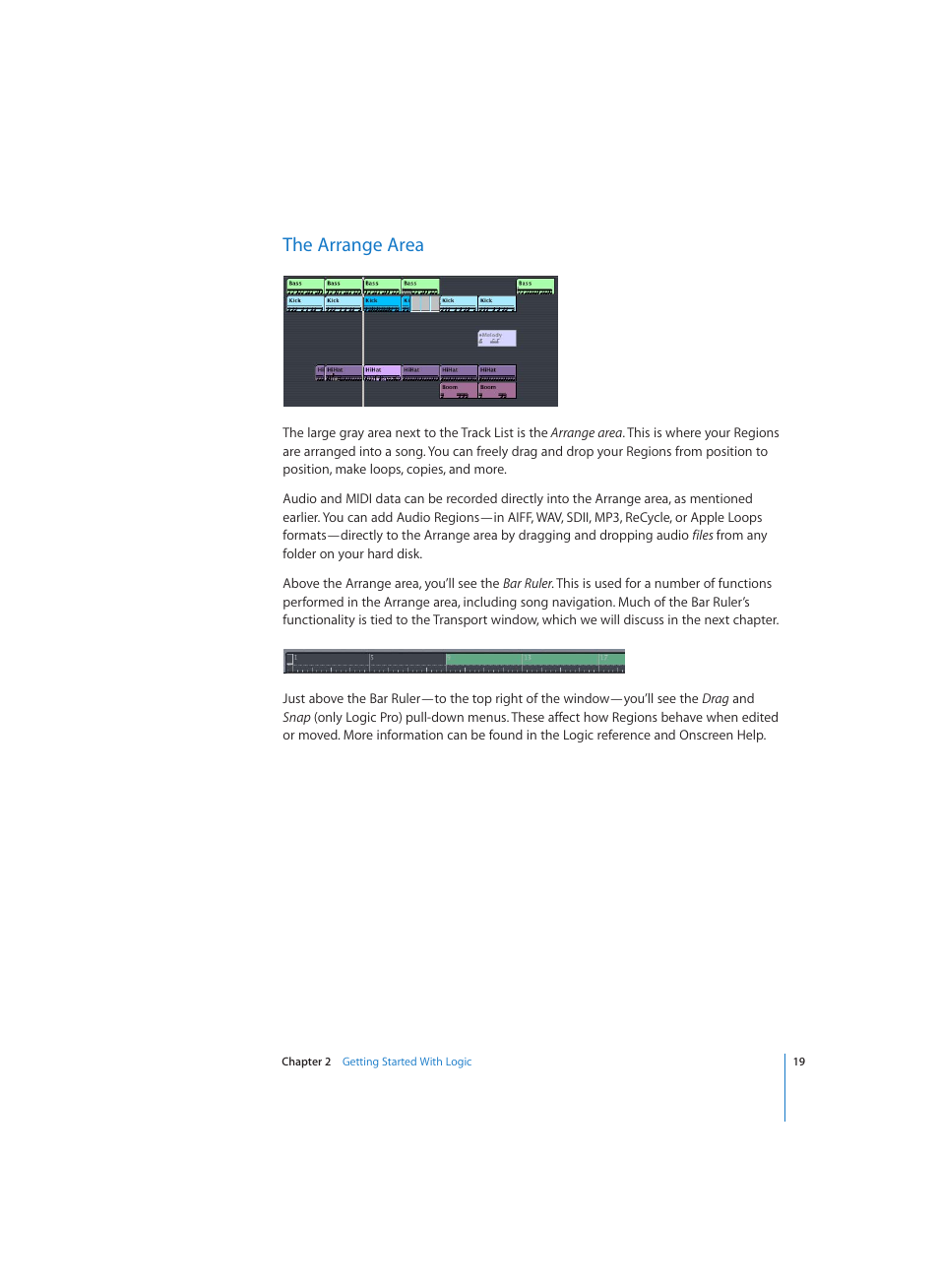 The arrange area | Apple Logic (1.1) User Manual | Page 19 / 133