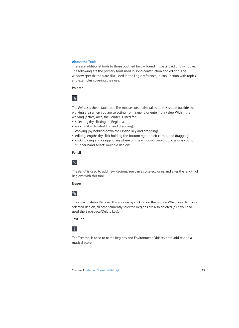 About the tools | Apple Logic (1.1) User Manual | Page 23 / 133