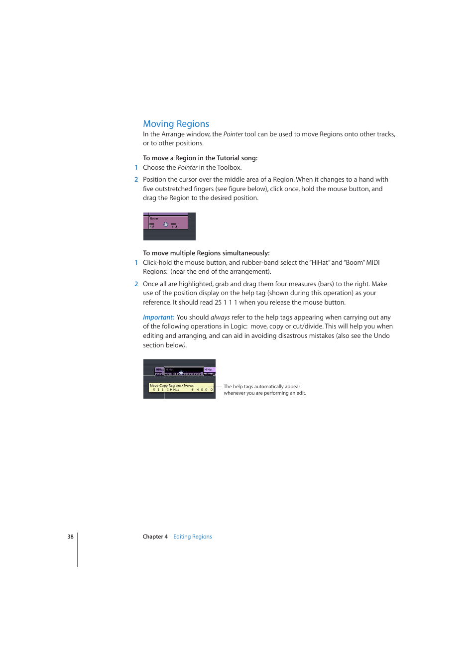 Moving regions | Apple Logic (1.1) User Manual | Page 38 / 133