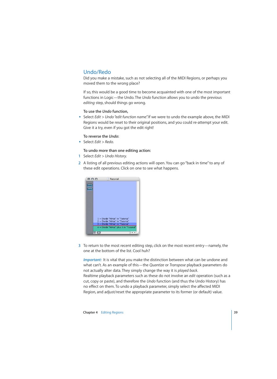 Undo/redo | Apple Logic (1.1) User Manual | Page 39 / 133