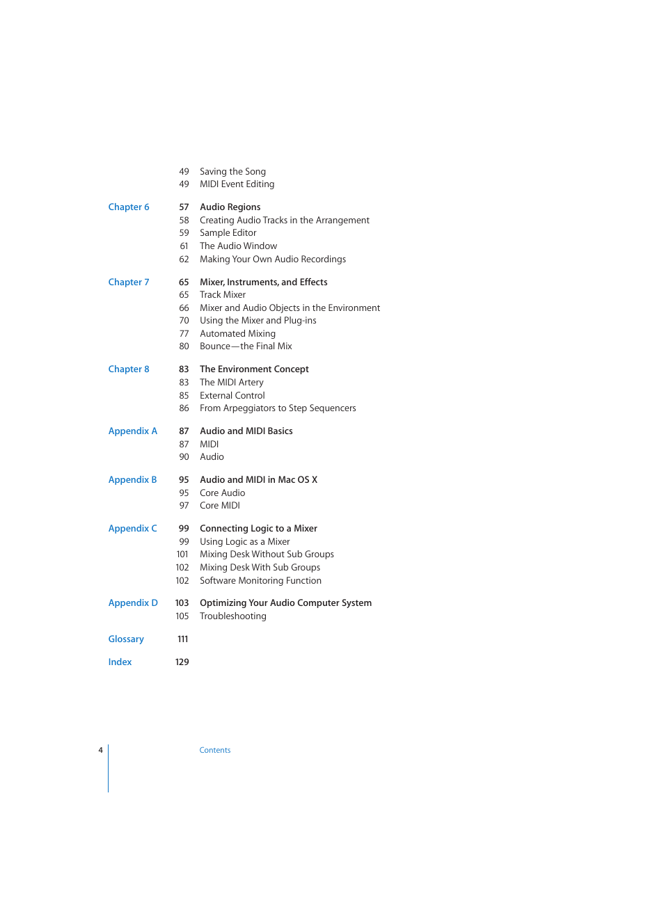 Apple Logic (1.1) User Manual | Page 4 / 133