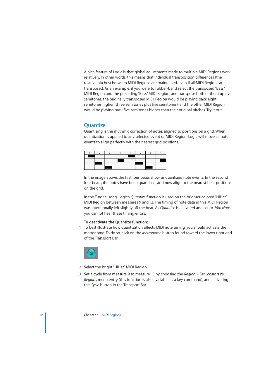 Quantize | Apple Logic (1.1) User Manual | Page 46 / 133