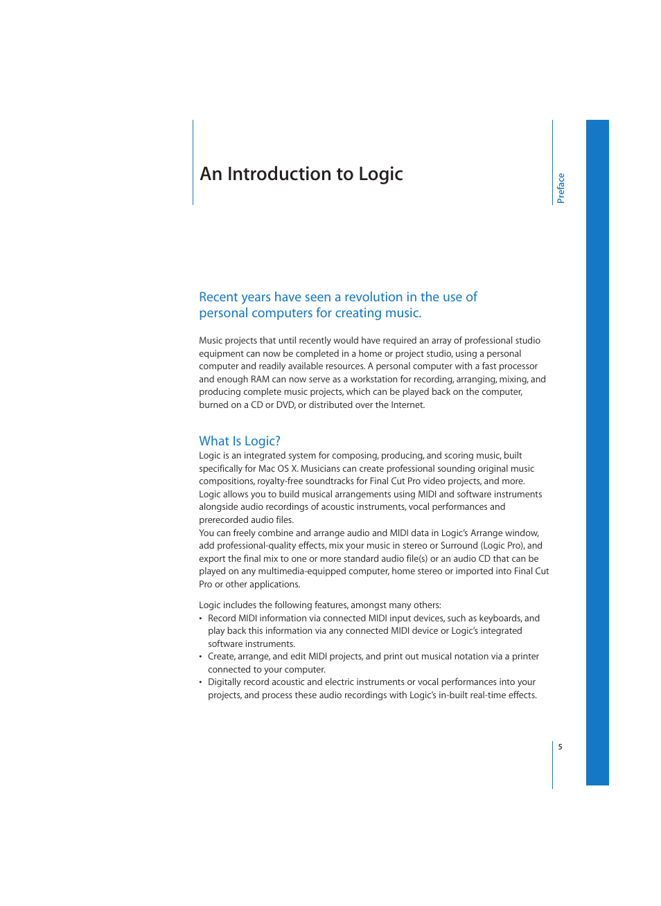 An introduction to logic, What is logic | Apple Logic (1.1) User Manual | Page 5 / 133