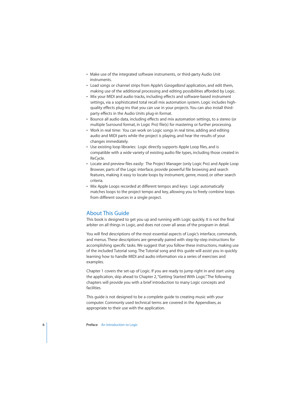 About this guide | Apple Logic (1.1) User Manual | Page 6 / 133