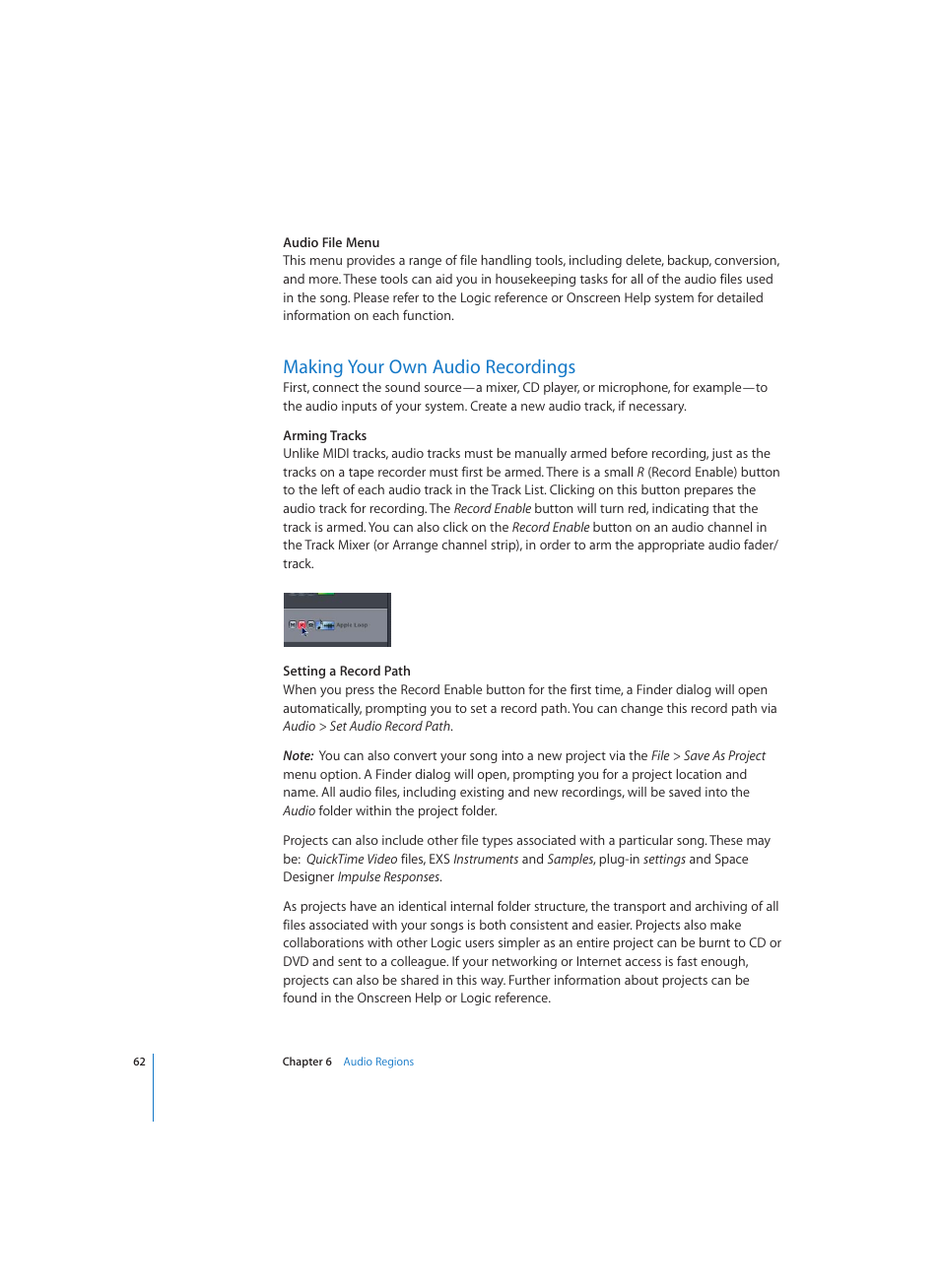 Making your own audio recordings | Apple Logic (1.1) User Manual | Page 62 / 133