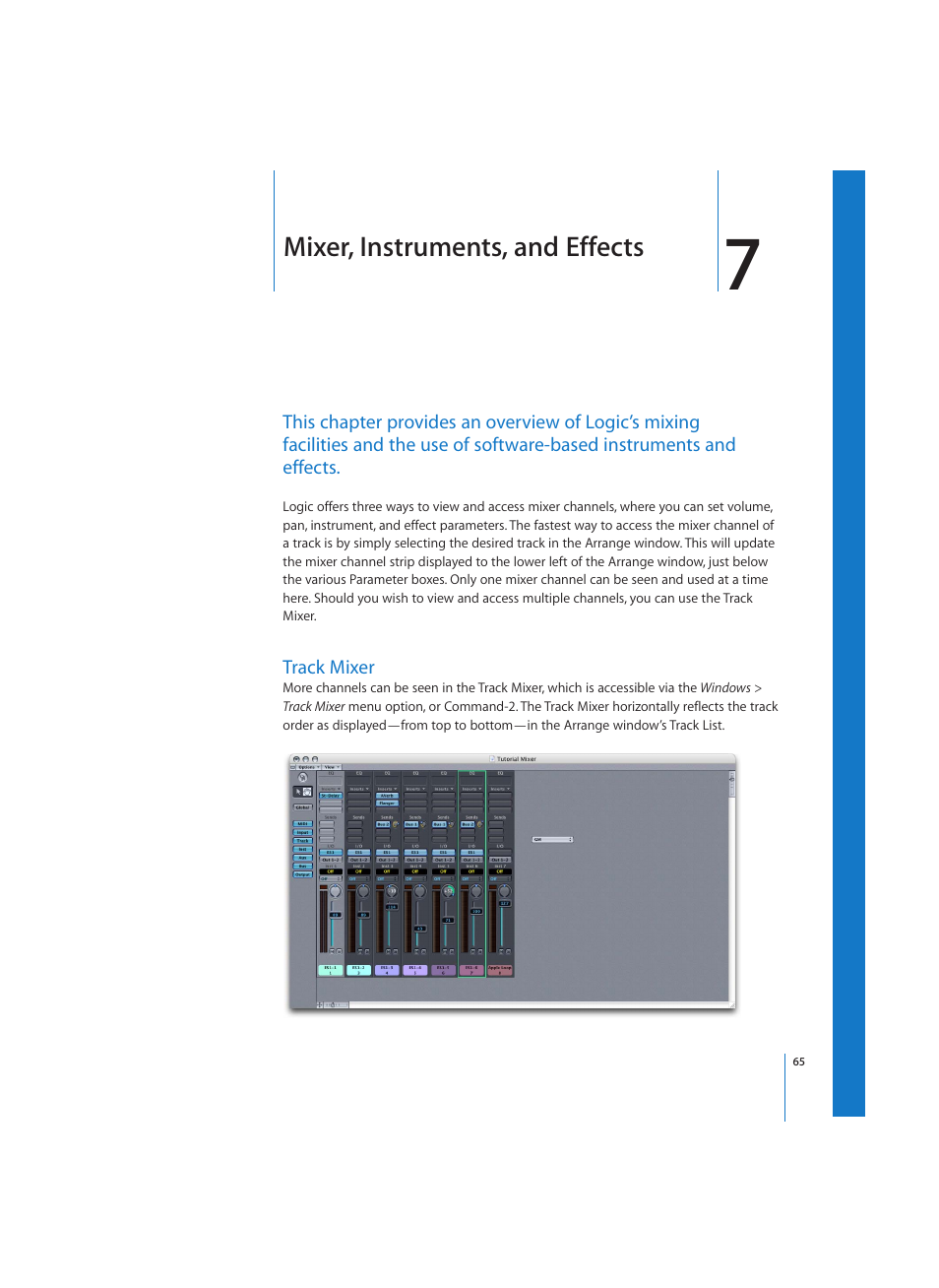 Mixer, instruments, and effects, Track mixer | Apple Logic (1.1) User Manual | Page 65 / 133