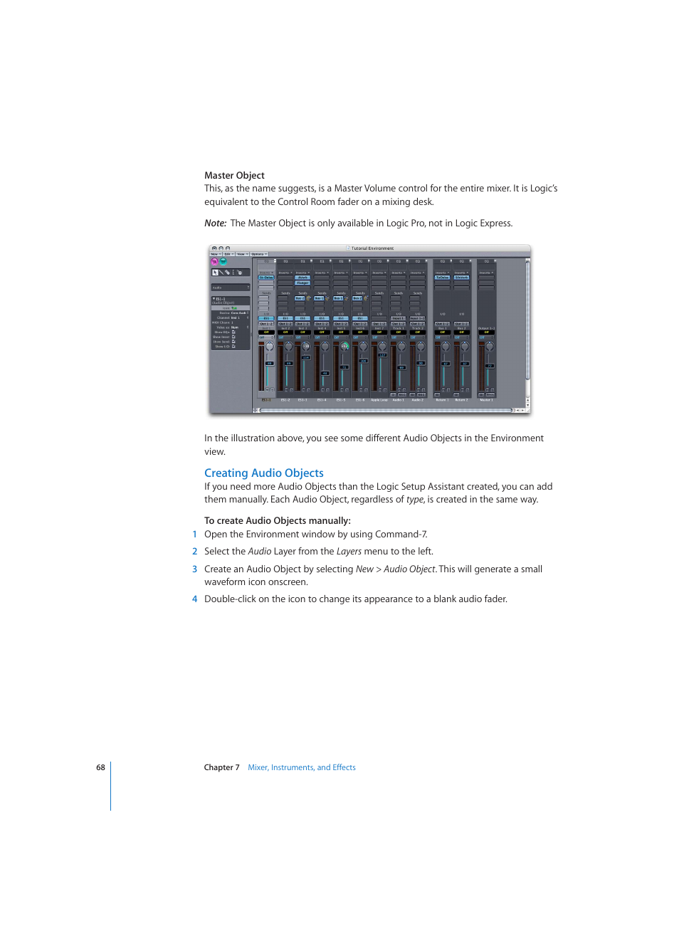 Creating audio objects | Apple Logic (1.1) User Manual | Page 68 / 133