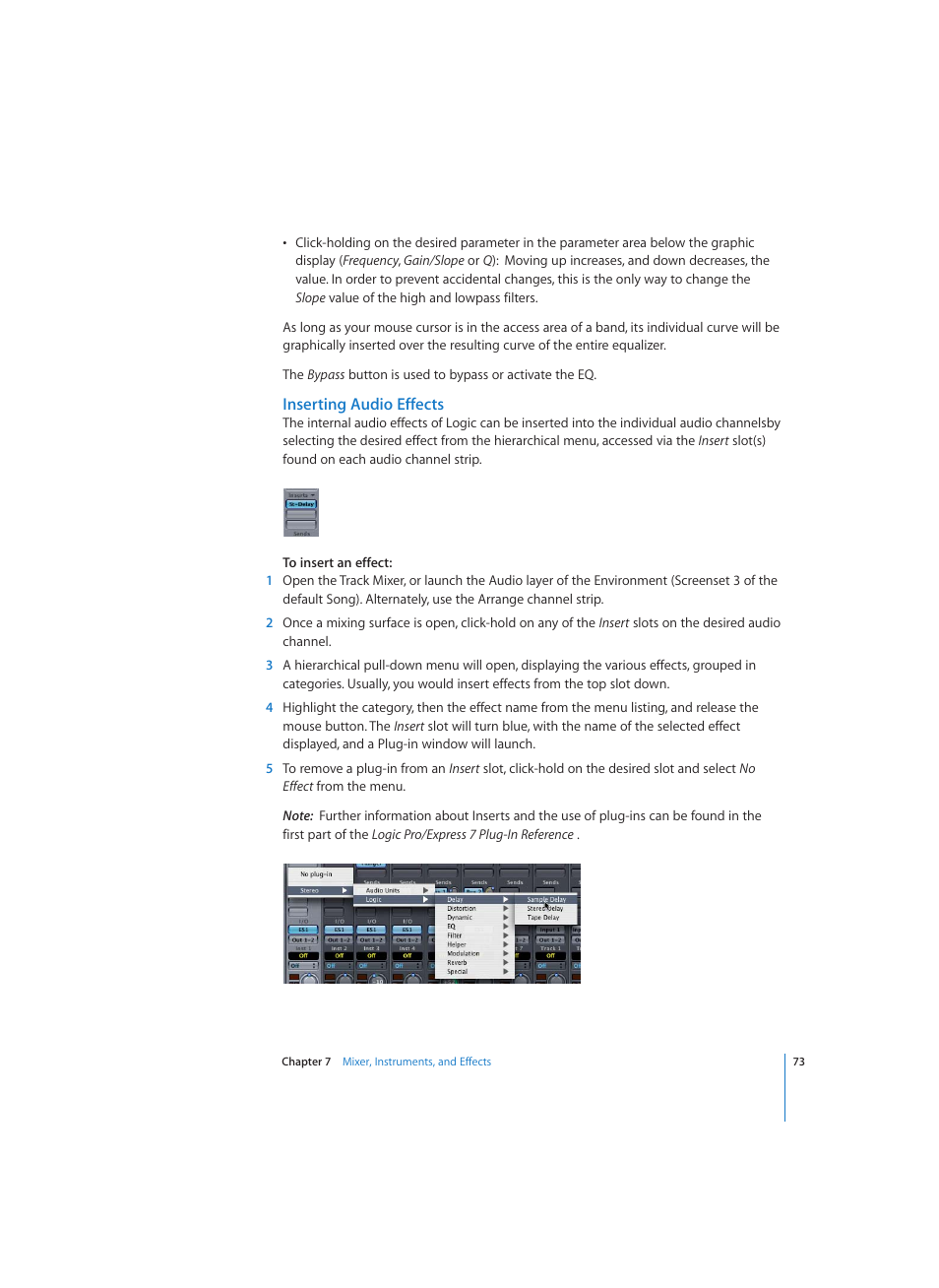 Inserting audio effects | Apple Logic (1.1) User Manual | Page 73 / 133