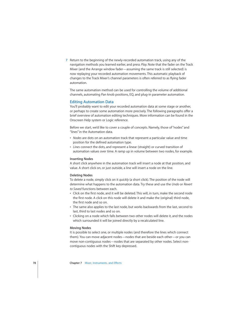 Editing automation data | Apple Logic (1.1) User Manual | Page 78 / 133