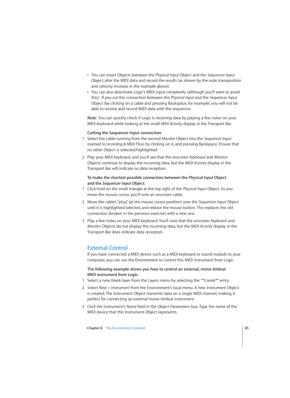 External control | Apple Logic (1.1) User Manual | Page 85 / 133