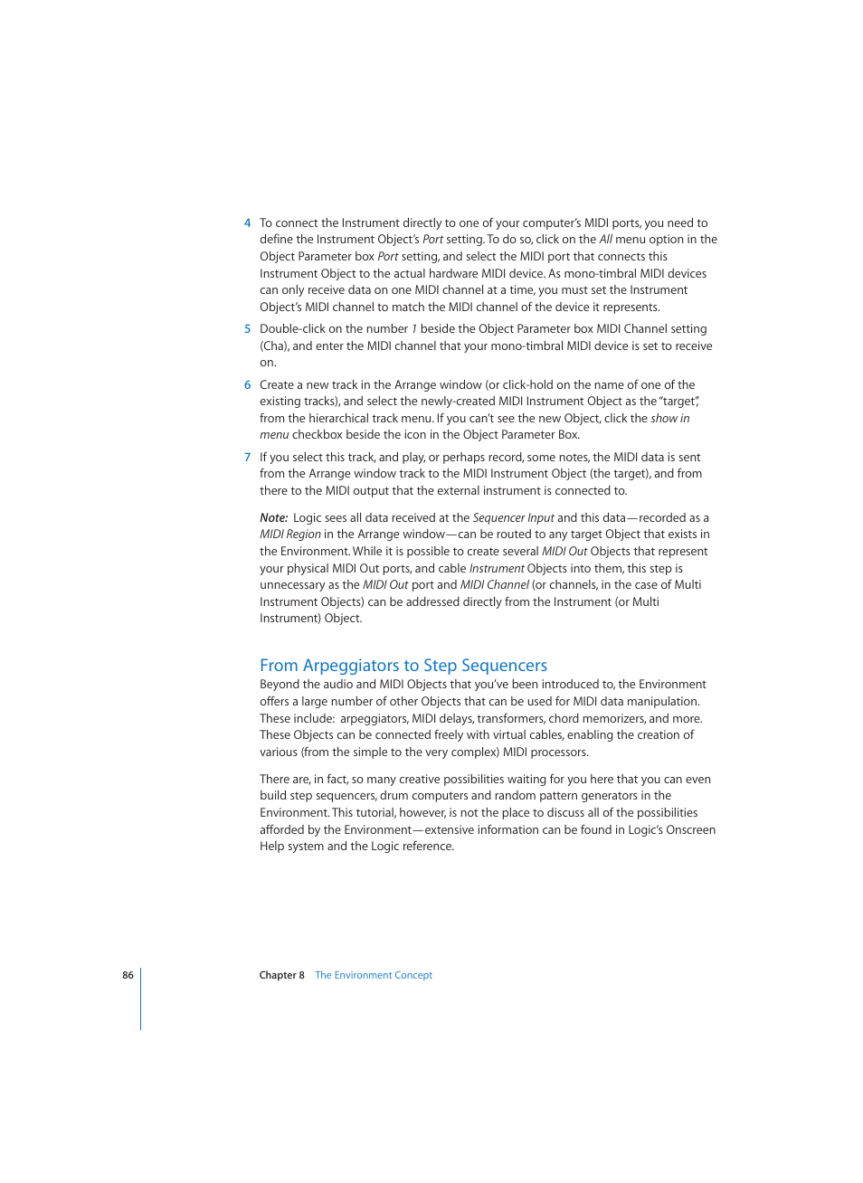 From arpeggiators to step sequencers | Apple Logic (1.1) User Manual | Page 86 / 133