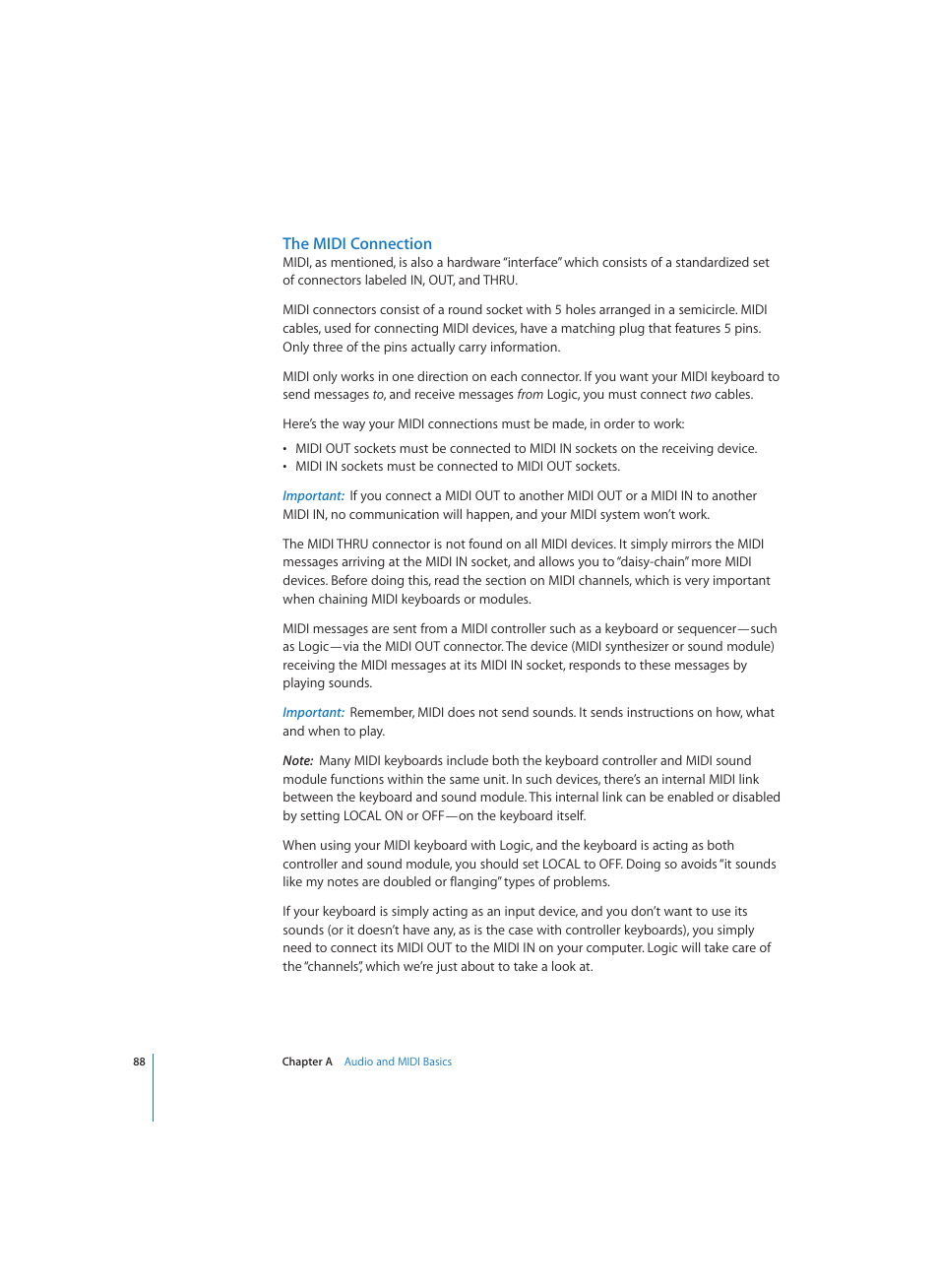 The midi connection | Apple Logic (1.1) User Manual | Page 88 / 133
