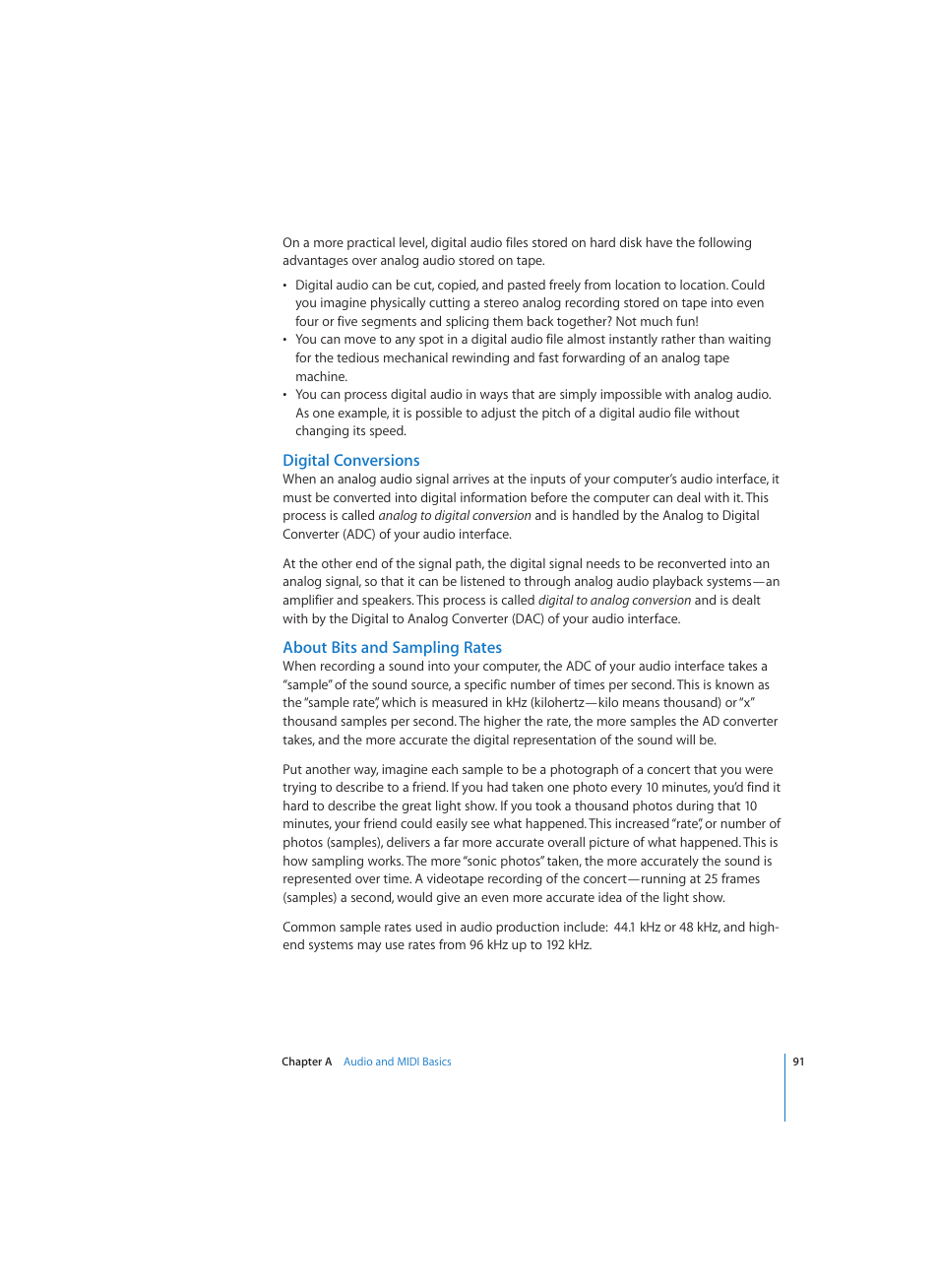 Digital conversions, About bits and sampling rates | Apple Logic (1.1) User Manual | Page 91 / 133