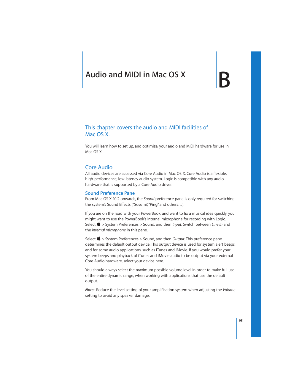 Audio and midi in mac os x, Core audio, Sound preference pane | Apple Logic (1.1) User Manual | Page 95 / 133