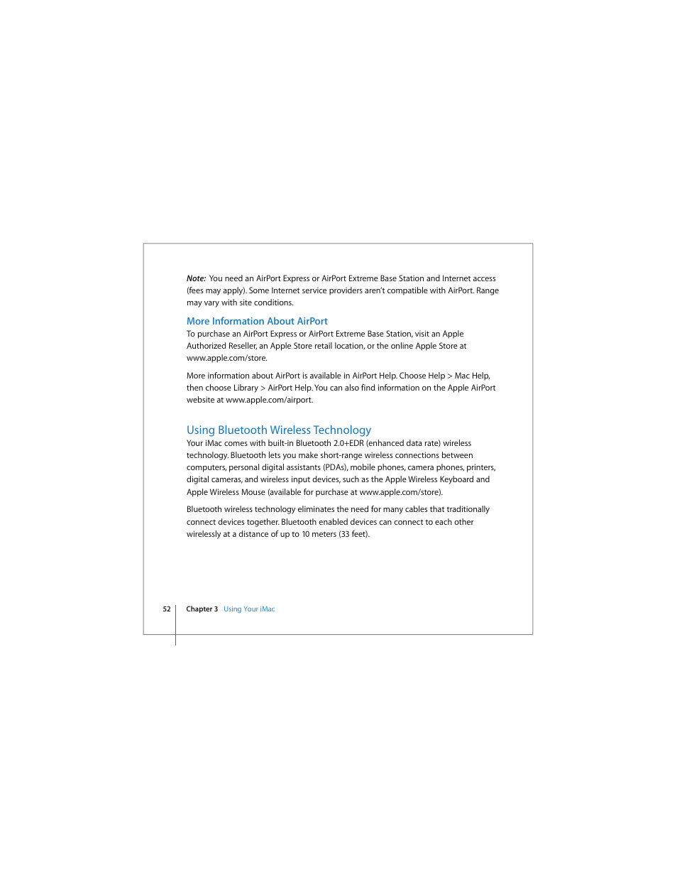 More information about airport, Using bluetooth wireless technology | Apple iMac (Early 2006) User Manual | Page 52 / 120