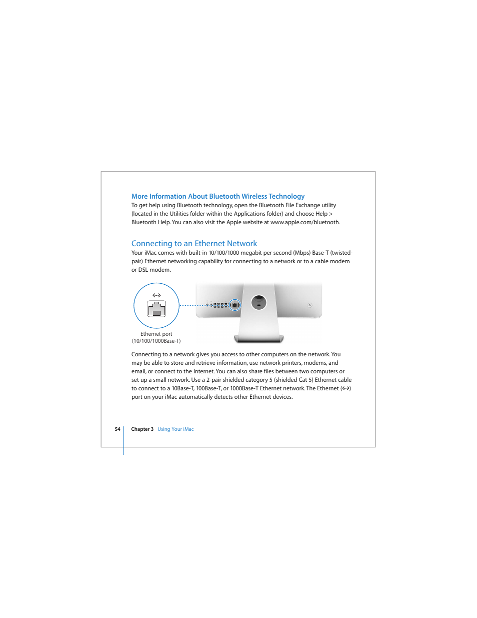 Connecting to an ethernet network | Apple iMac (Early 2006) User Manual | Page 54 / 120