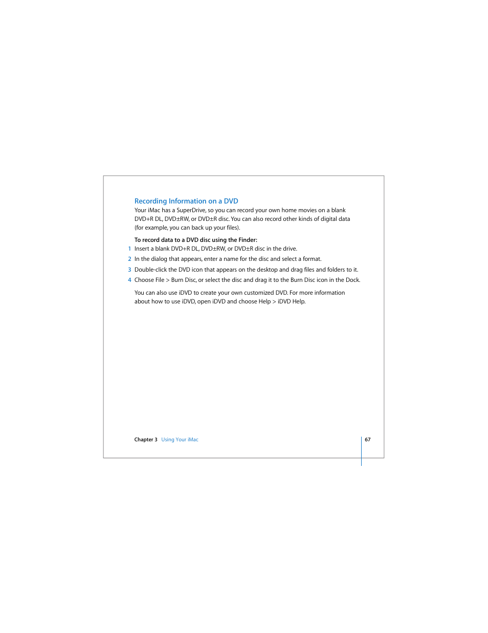 Recording information on a dvd | Apple iMac (Early 2006) User Manual | Page 67 / 120