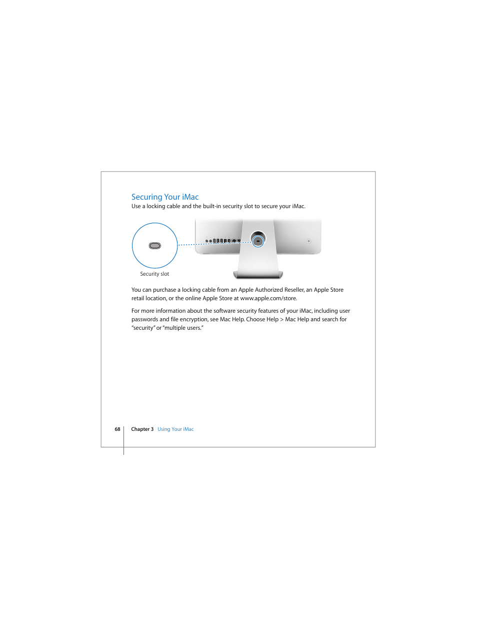 Securing your imac | Apple iMac (Early 2006) User Manual | Page 68 / 120