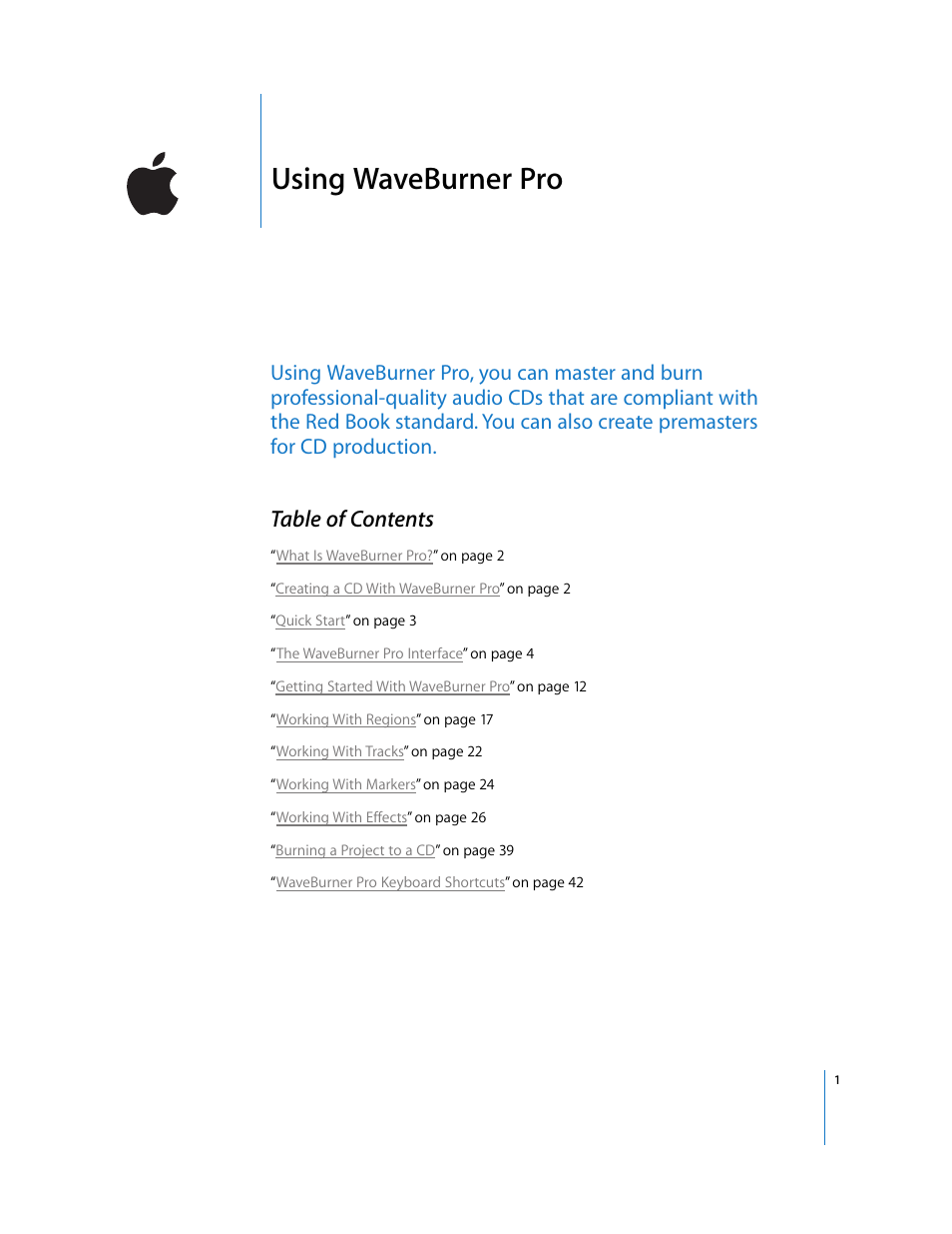 Apple Using WaveBurner Pro 1.0 (with Logic Pro) User Manual | 43 pages