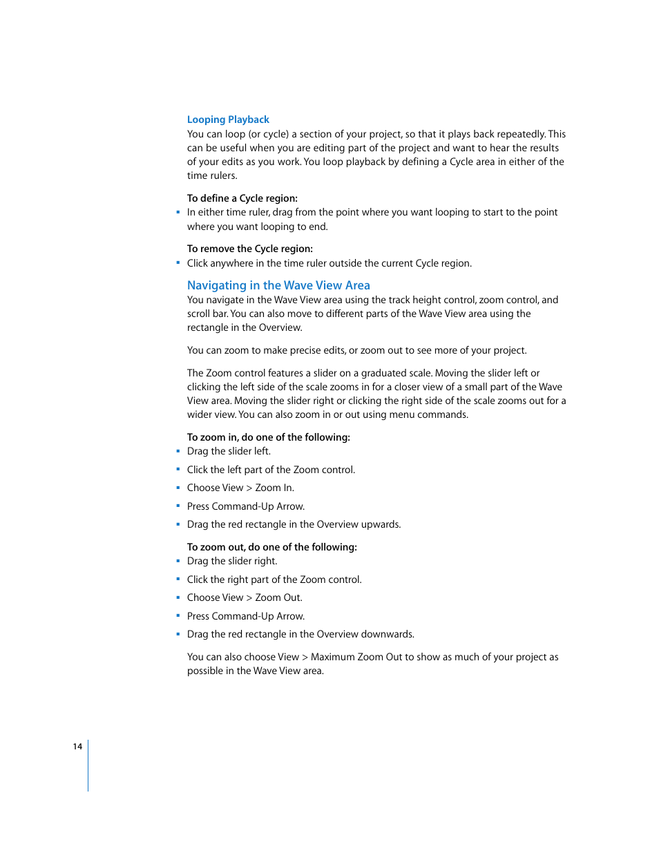Navigating in the wave view area | Apple Using WaveBurner Pro 1.0 (with Logic Pro) User Manual | Page 14 / 43
