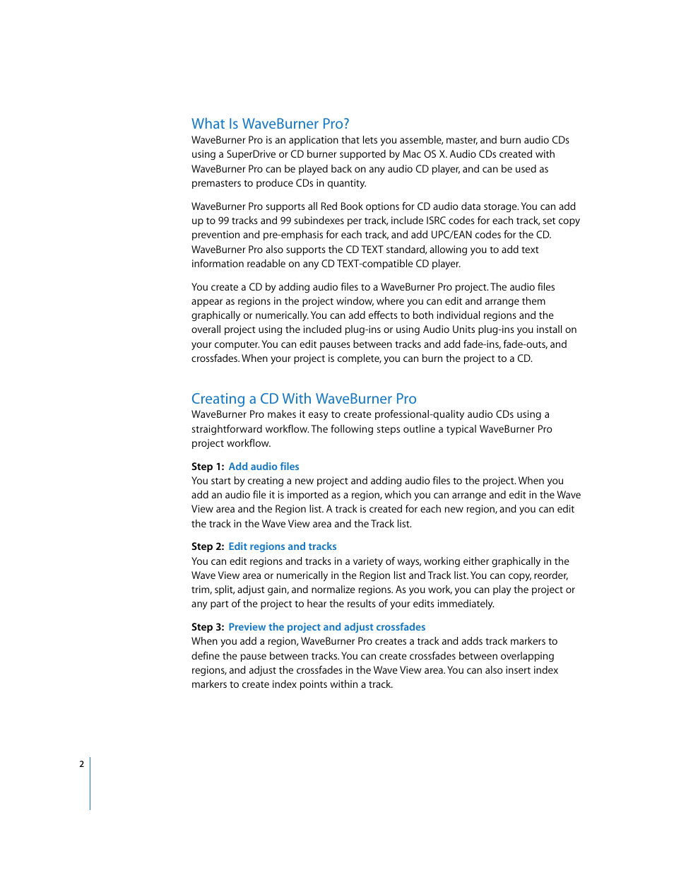 What is waveburner pro, Creating a cd with waveburner pro | Apple Using WaveBurner Pro 1.0 (with Logic Pro) User Manual | Page 2 / 43