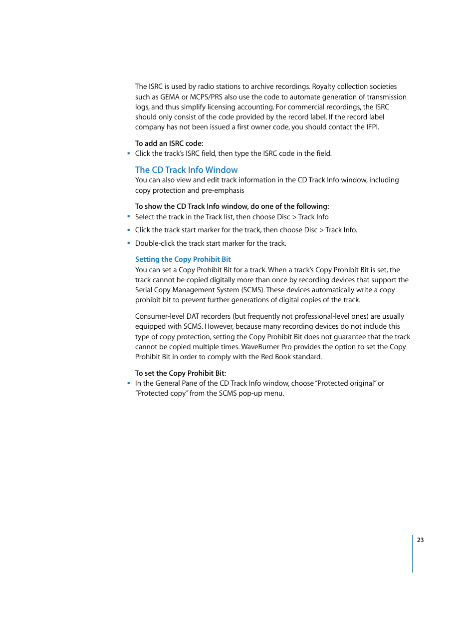 The cd track info window | Apple Using WaveBurner Pro 1.0 (with Logic Pro) User Manual | Page 23 / 43