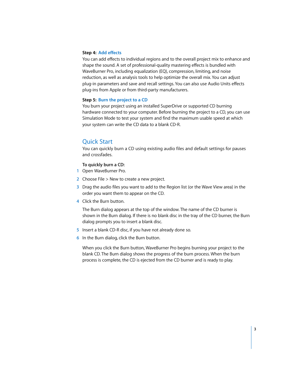 Quick start | Apple Using WaveBurner Pro 1.0 (with Logic Pro) User Manual | Page 3 / 43