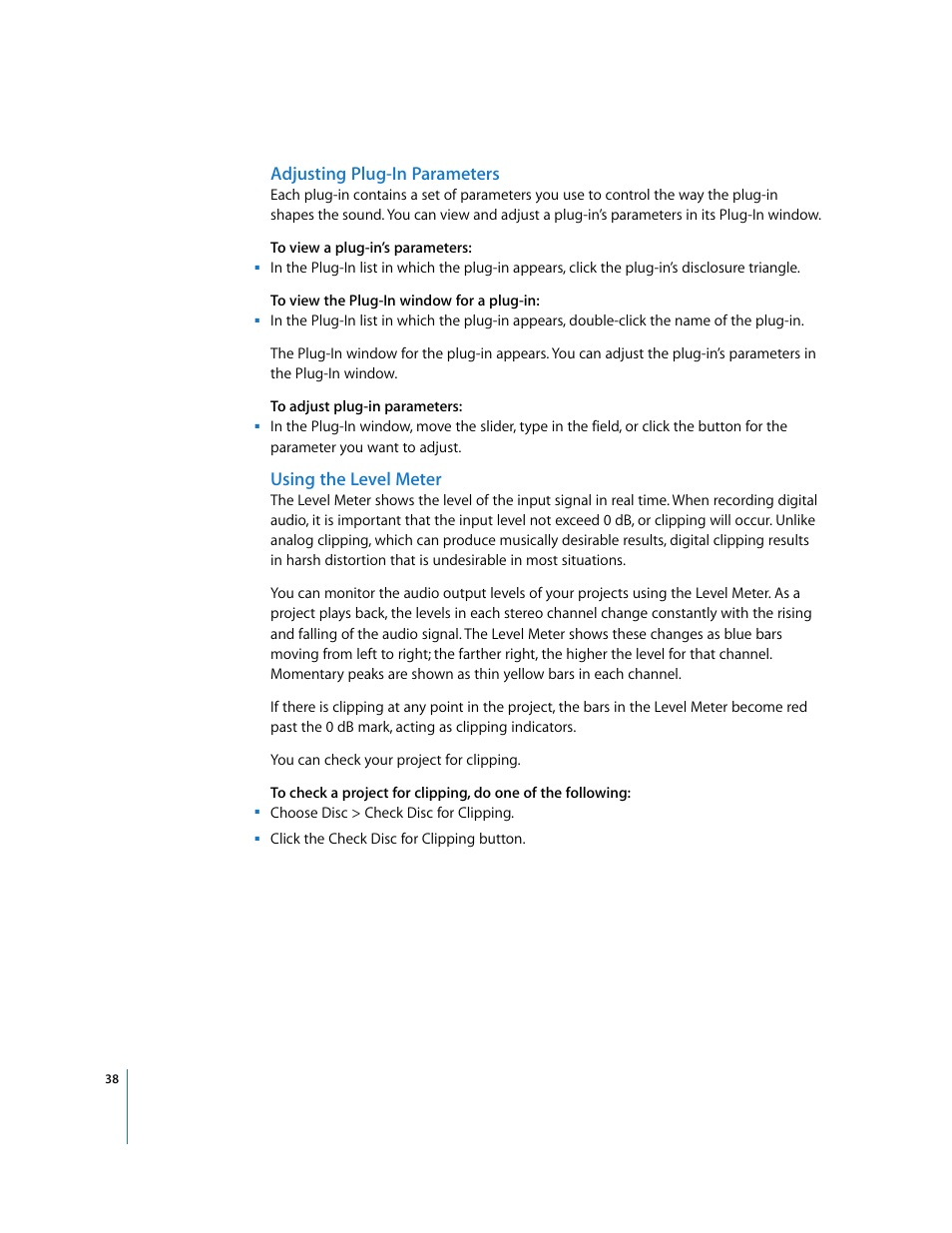 Adjusting plug-in parameters, Using the level meter | Apple Using WaveBurner Pro 1.0 (with Logic Pro) User Manual | Page 38 / 43