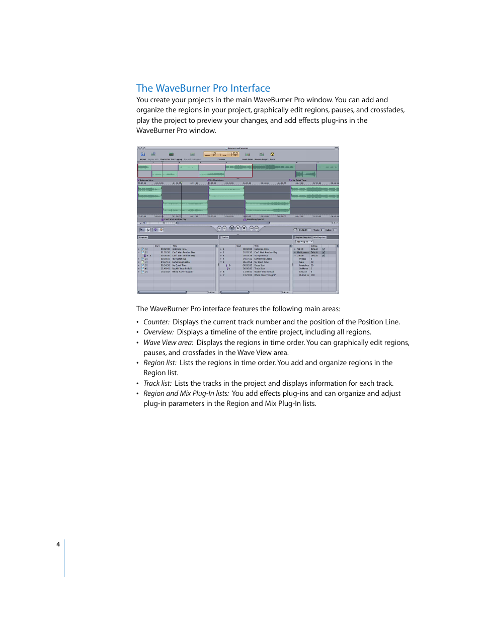 The waveburner pro interface | Apple Using WaveBurner Pro 1.0 (with Logic Pro) User Manual | Page 4 / 43