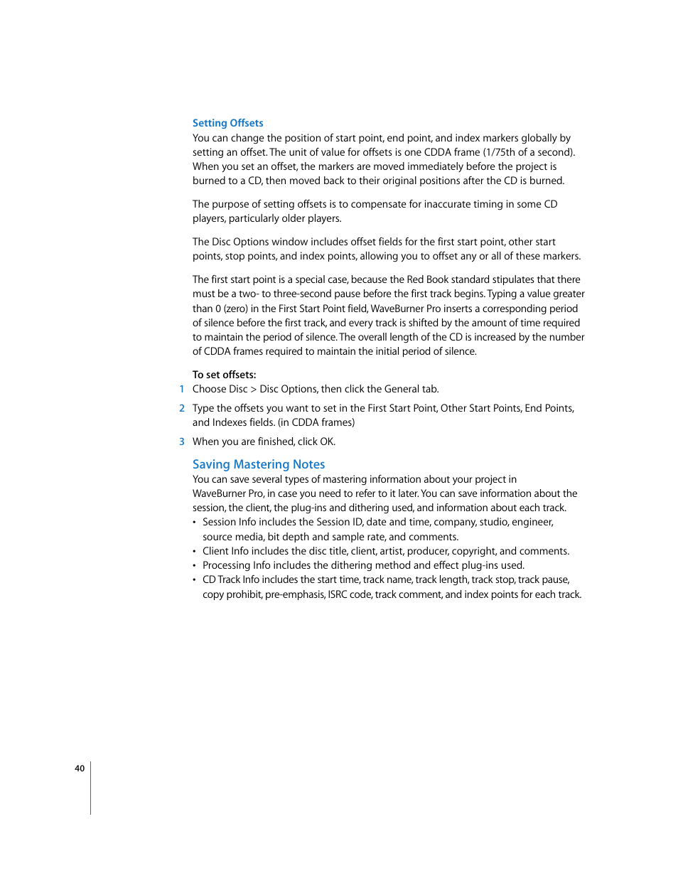 Saving mastering notes | Apple Using WaveBurner Pro 1.0 (with Logic Pro) User Manual | Page 40 / 43