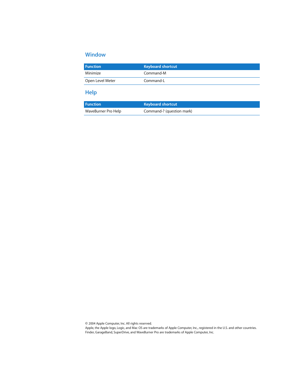 Window, Help, Window help | Apple Using WaveBurner Pro 1.0 (with Logic Pro) User Manual | Page 43 / 43