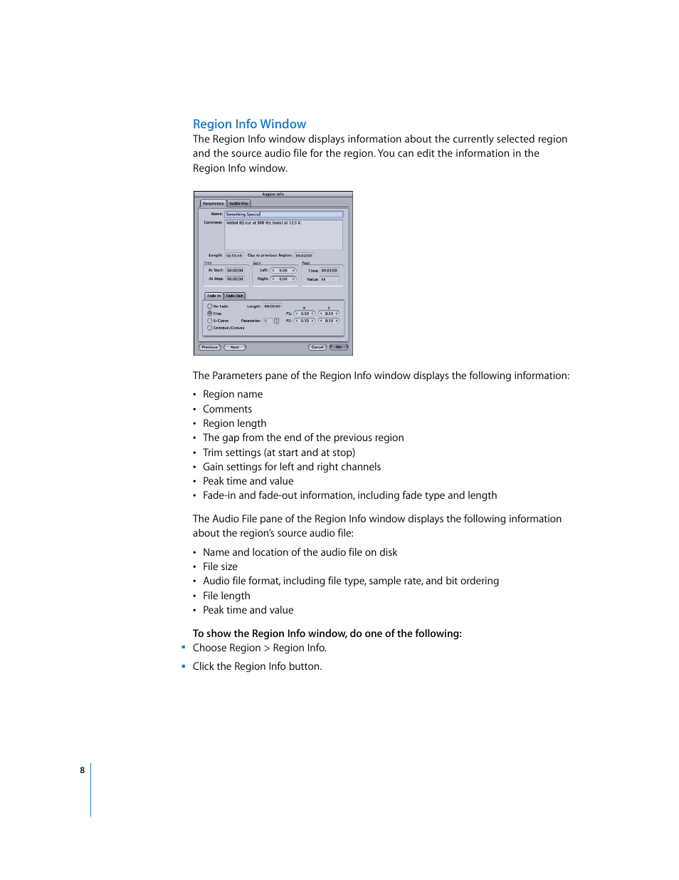 Region info window | Apple Using WaveBurner Pro 1.0 (with Logic Pro) User Manual | Page 8 / 43