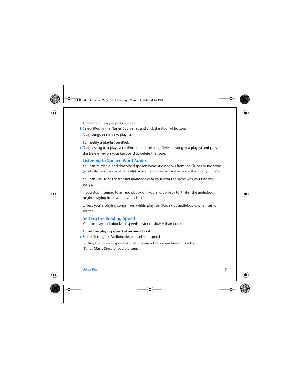 Listening to spoken word audio, Setting the reading speed | Apple iPod (with color display) User Manual | Page 31 / 77