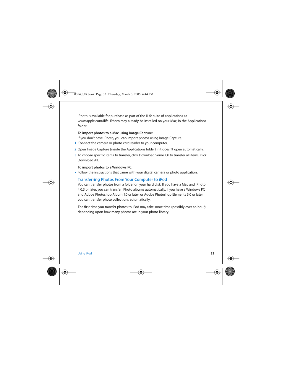 Transferring photos from your computer to ipod | Apple iPod (with color display) User Manual | Page 33 / 77