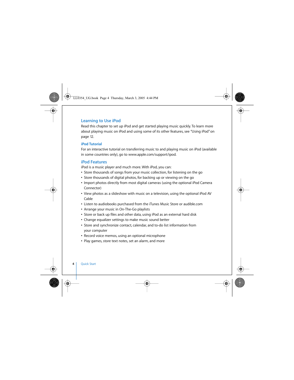 Learning to use ipod, Ipod features | Apple iPod (with color display) User Manual | Page 4 / 77