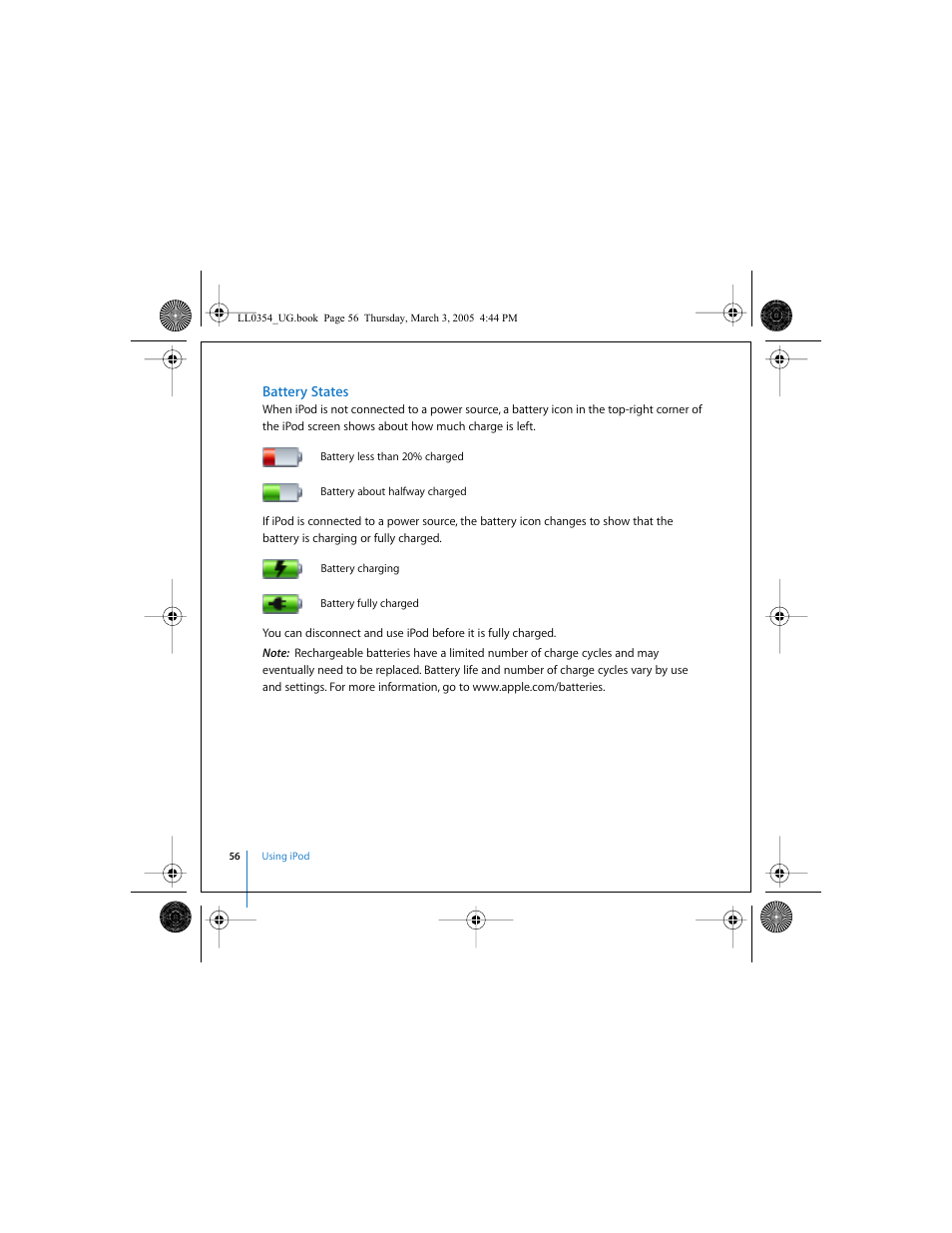 Battery states | Apple iPod (with color display) User Manual | Page 56 / 77
