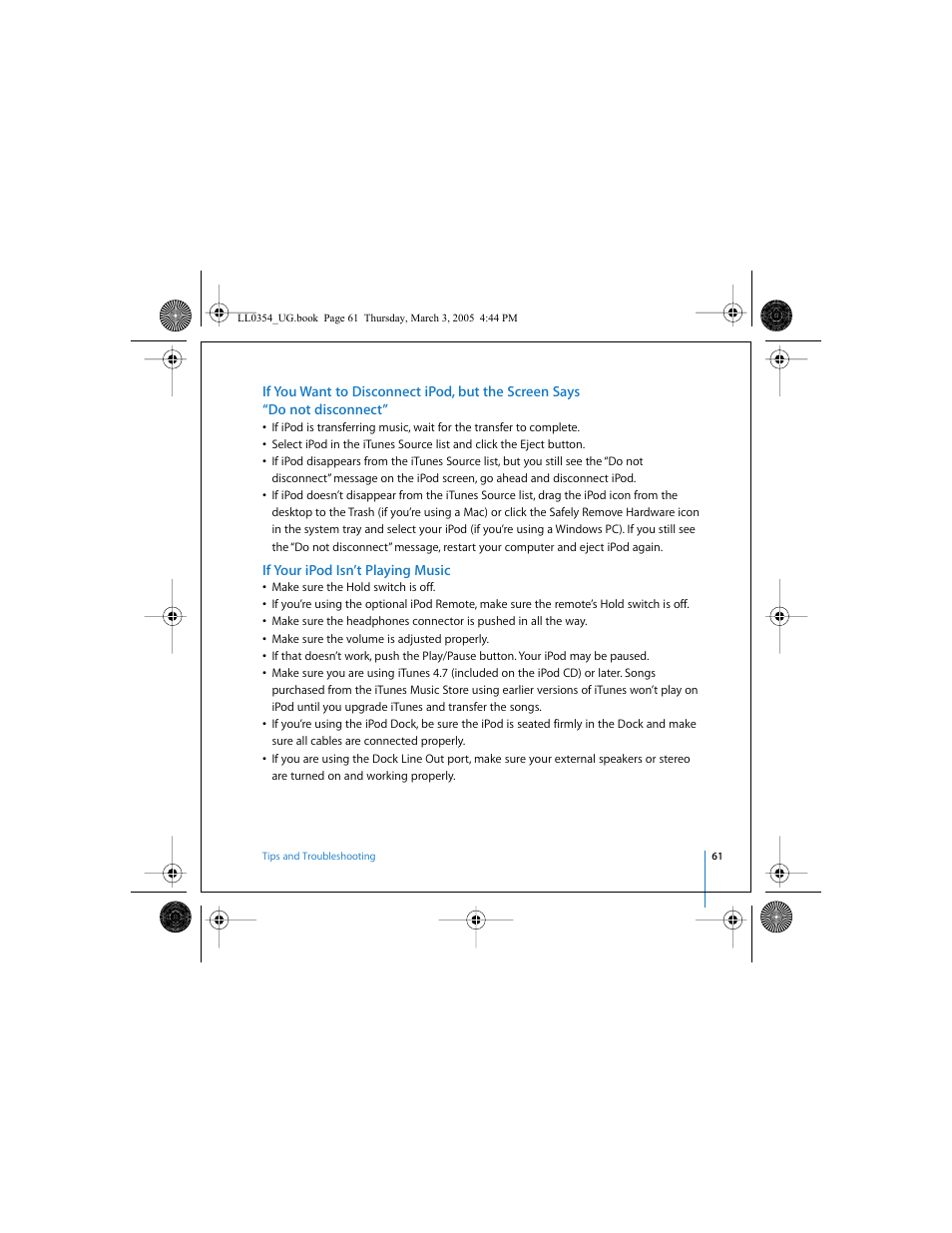 If your ipod isn’t playing music | Apple iPod (with color display) User Manual | Page 61 / 77