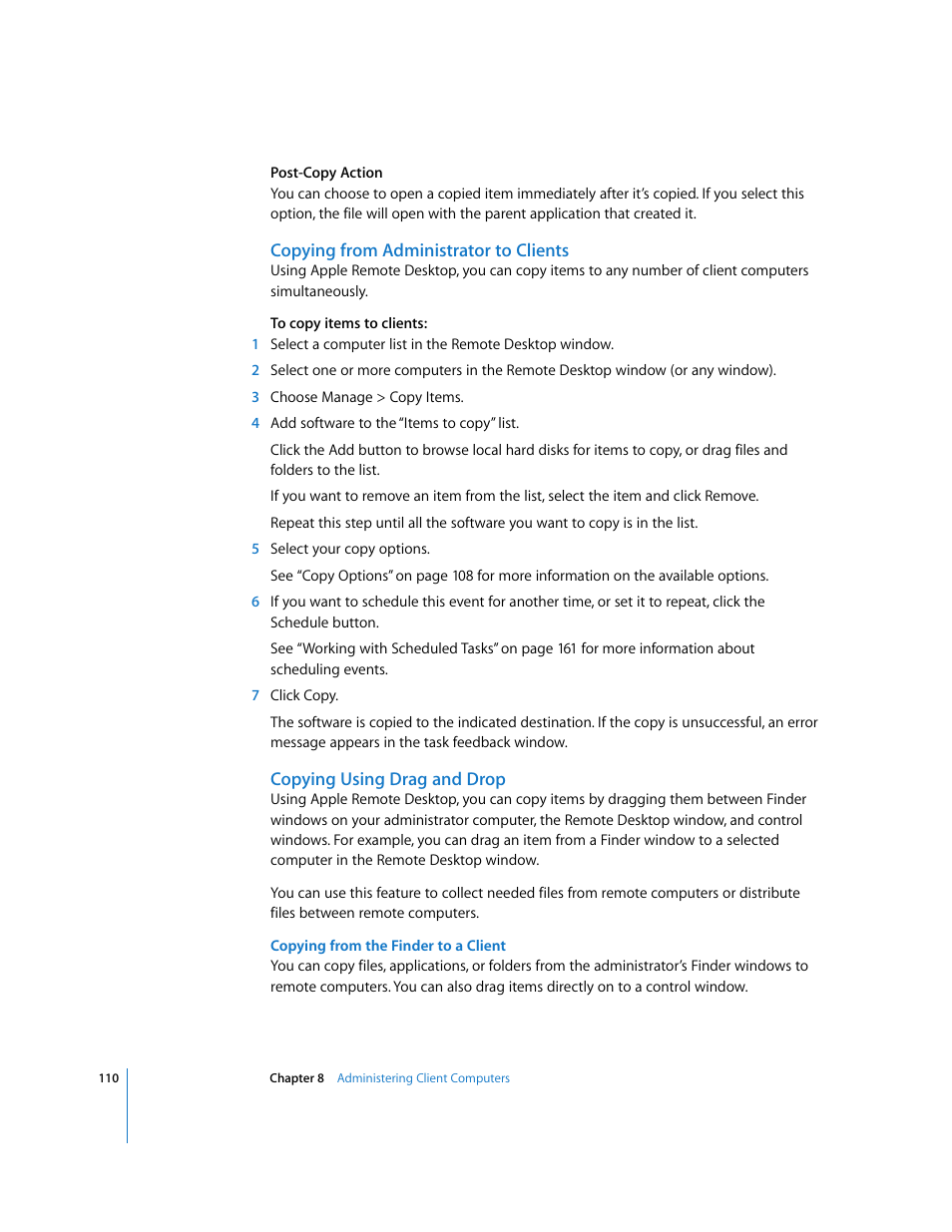 Copying from administrator to clients, Copying using drag and drop | Apple Remote Desktop 3.1 User Manual | Page 110 / 191