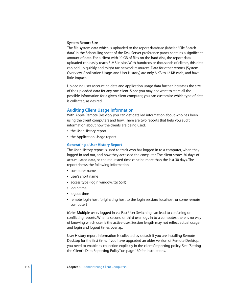 Auditing client usage information | Apple Remote Desktop 3.1 User Manual | Page 116 / 191
