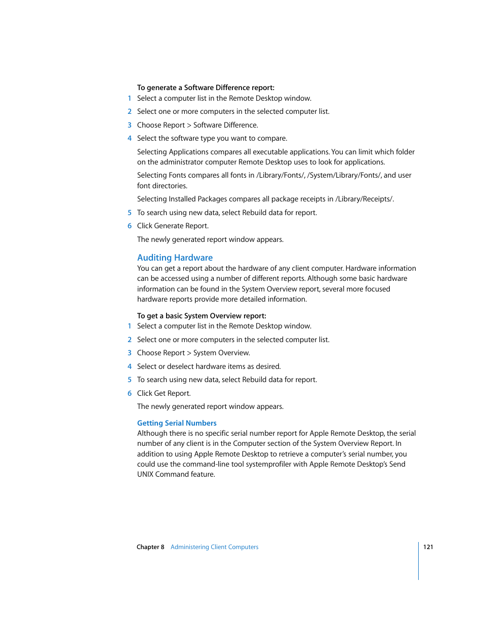 Auditing hardware | Apple Remote Desktop 3.1 User Manual | Page 121 / 191