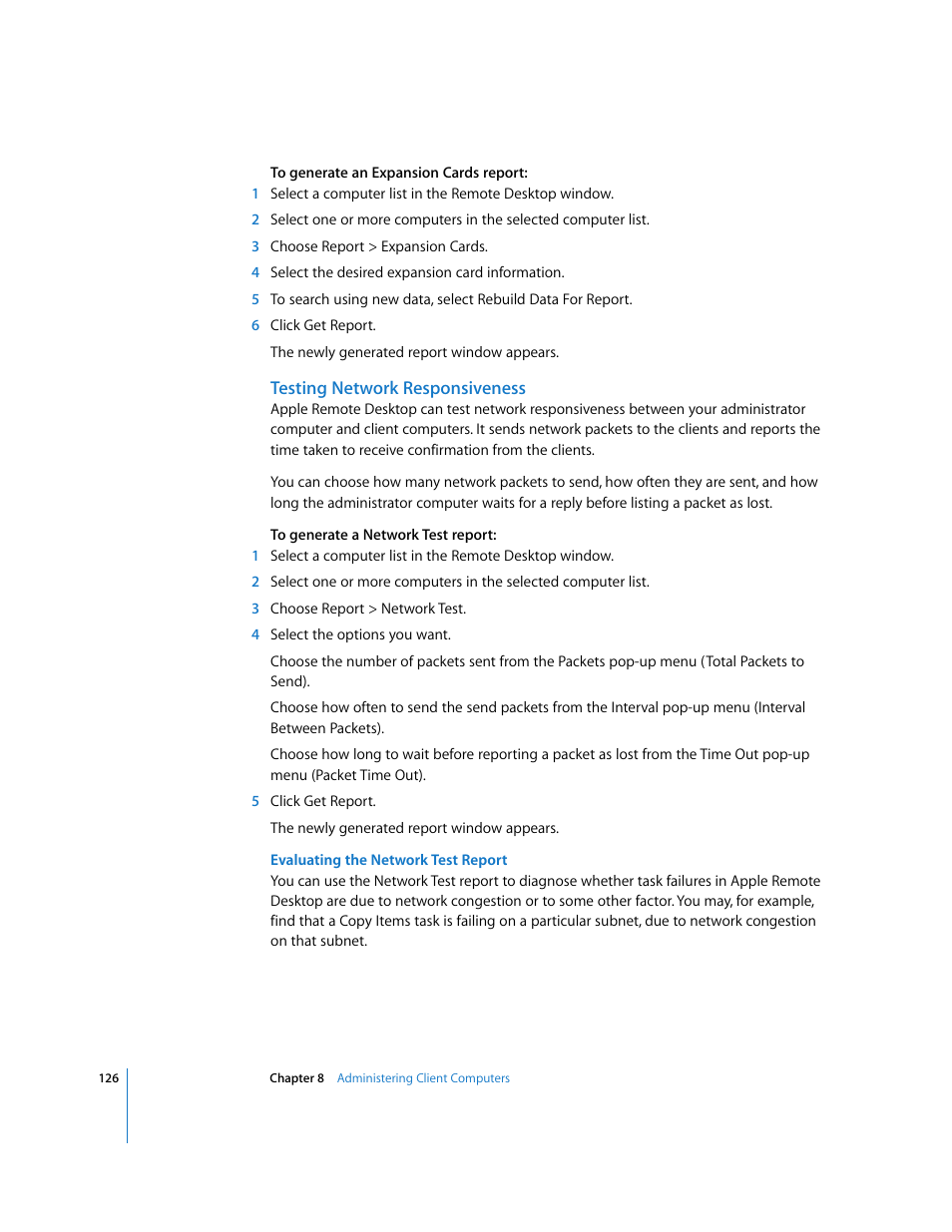 Testing network responsiveness | Apple Remote Desktop 3.1 User Manual | Page 126 / 191