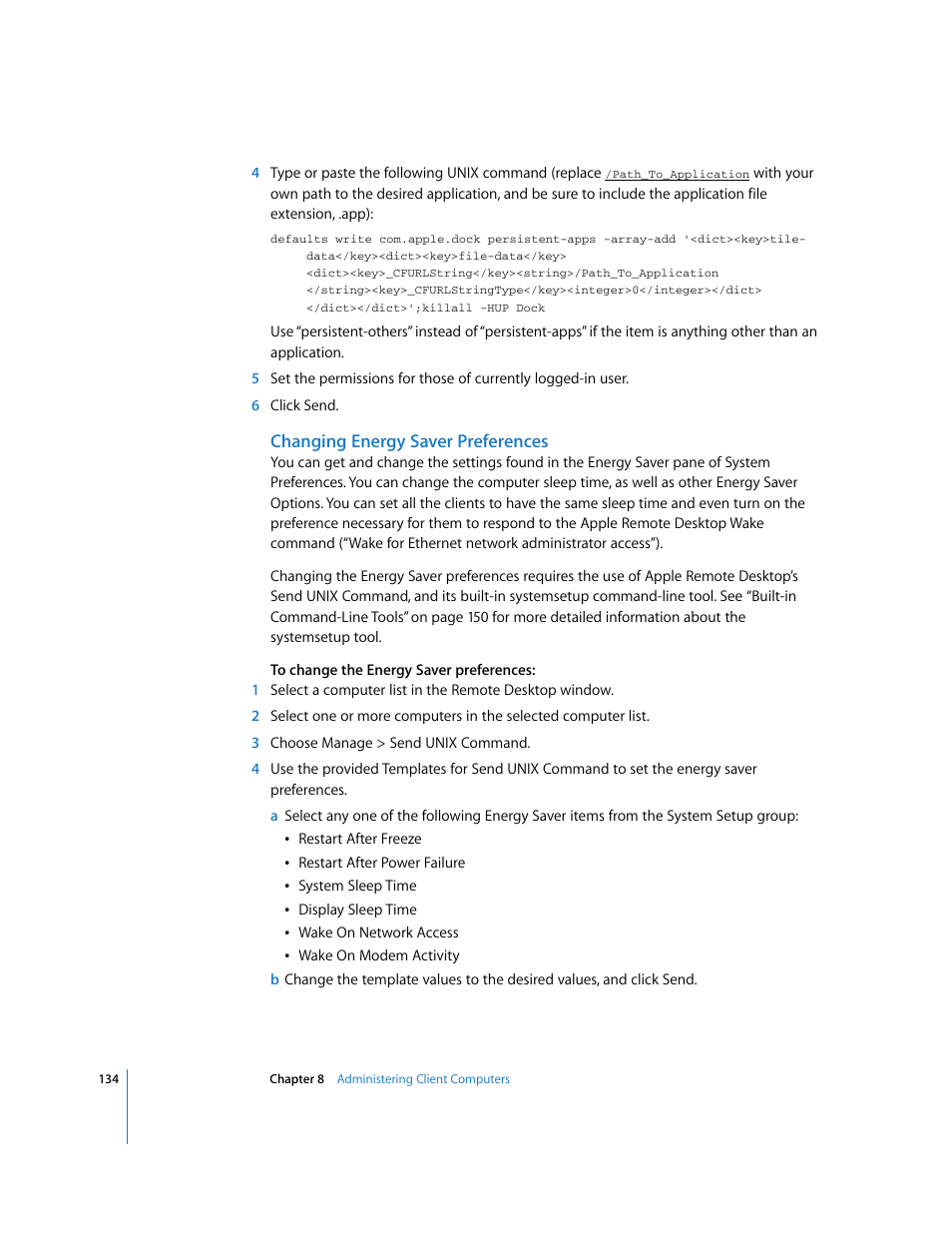 Changing energy saver preferences | Apple Remote Desktop 3.1 User Manual | Page 134 / 191