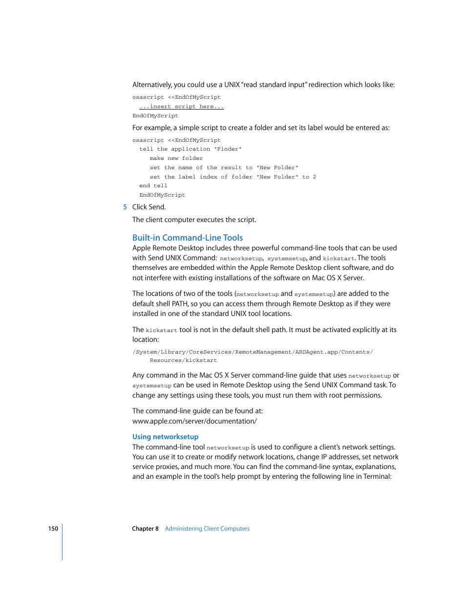 Built-in command-line tools, Ee “built-in command-line tools | Apple Remote Desktop 3.1 User Manual | Page 150 / 191