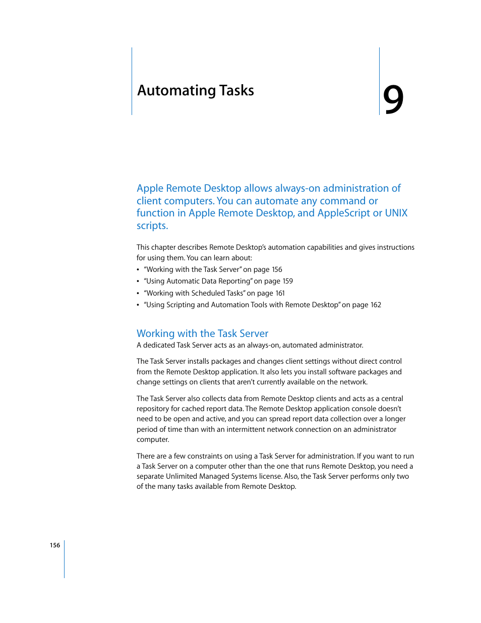 Automating tasks, Working with the task server, Chapter 9 | Apple Remote Desktop 3.1 User Manual | Page 156 / 191