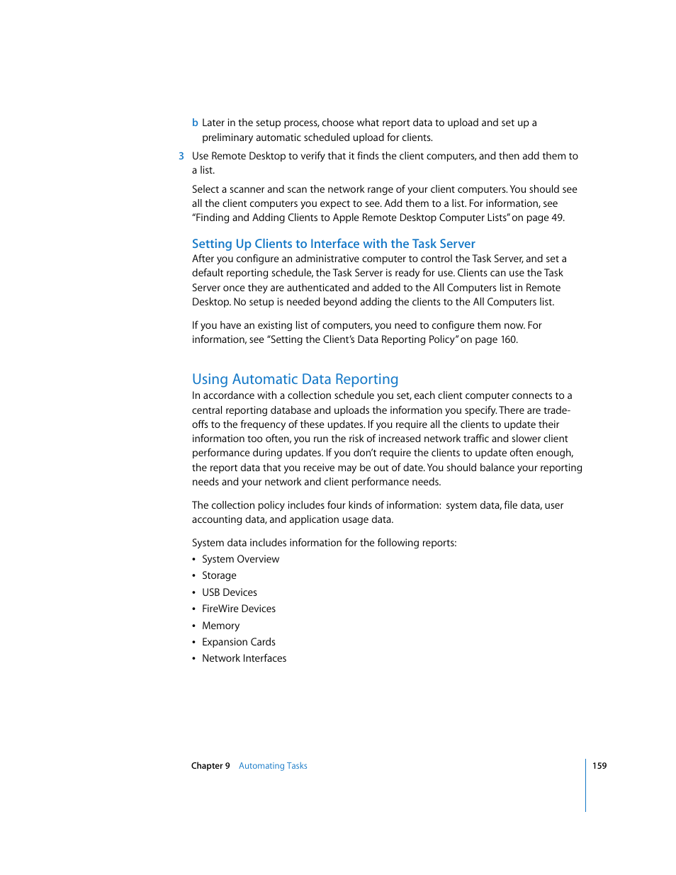 Using automatic data reporting | Apple Remote Desktop 3.1 User Manual | Page 159 / 191