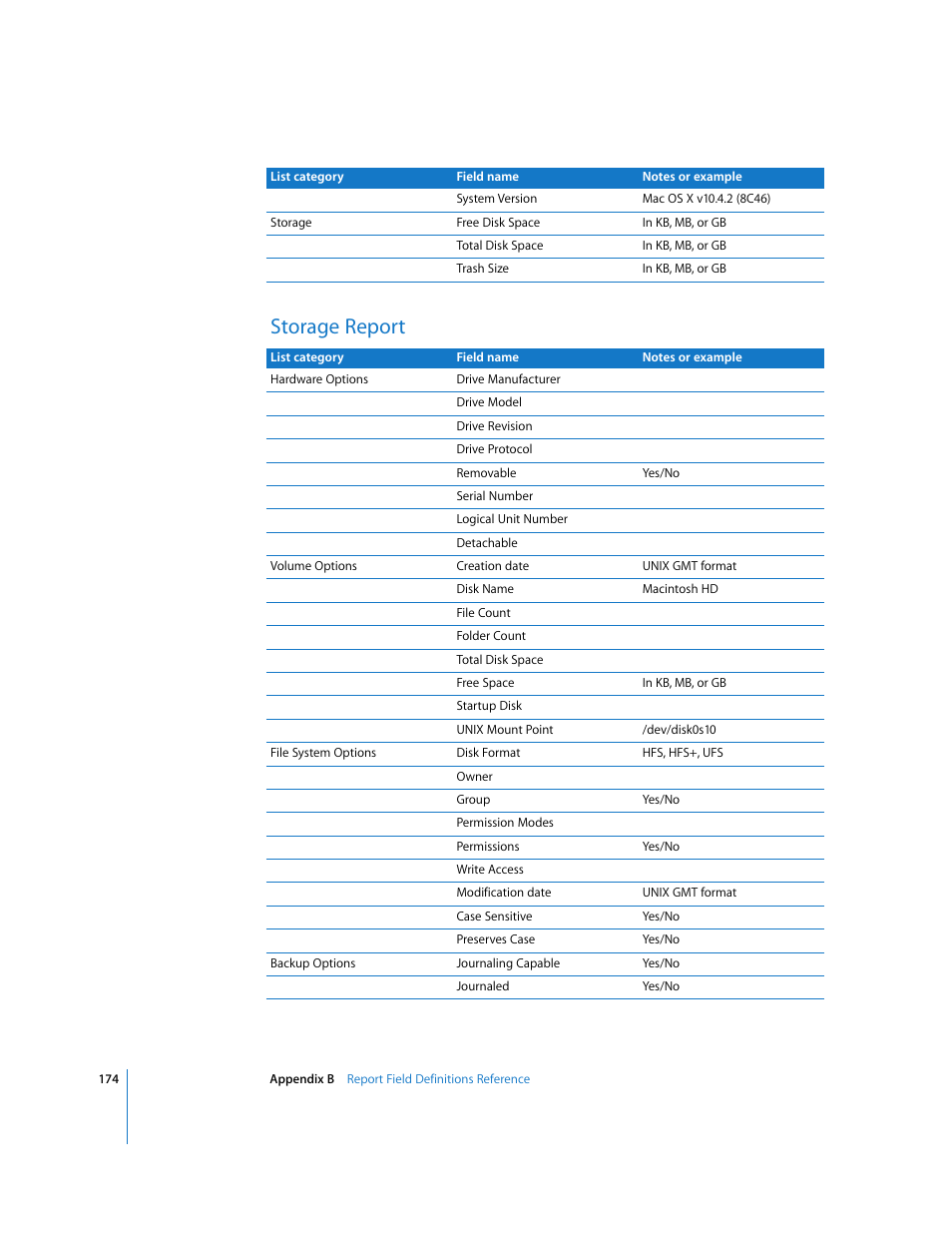 Storage report | Apple Remote Desktop 3.1 User Manual | Page 174 / 191