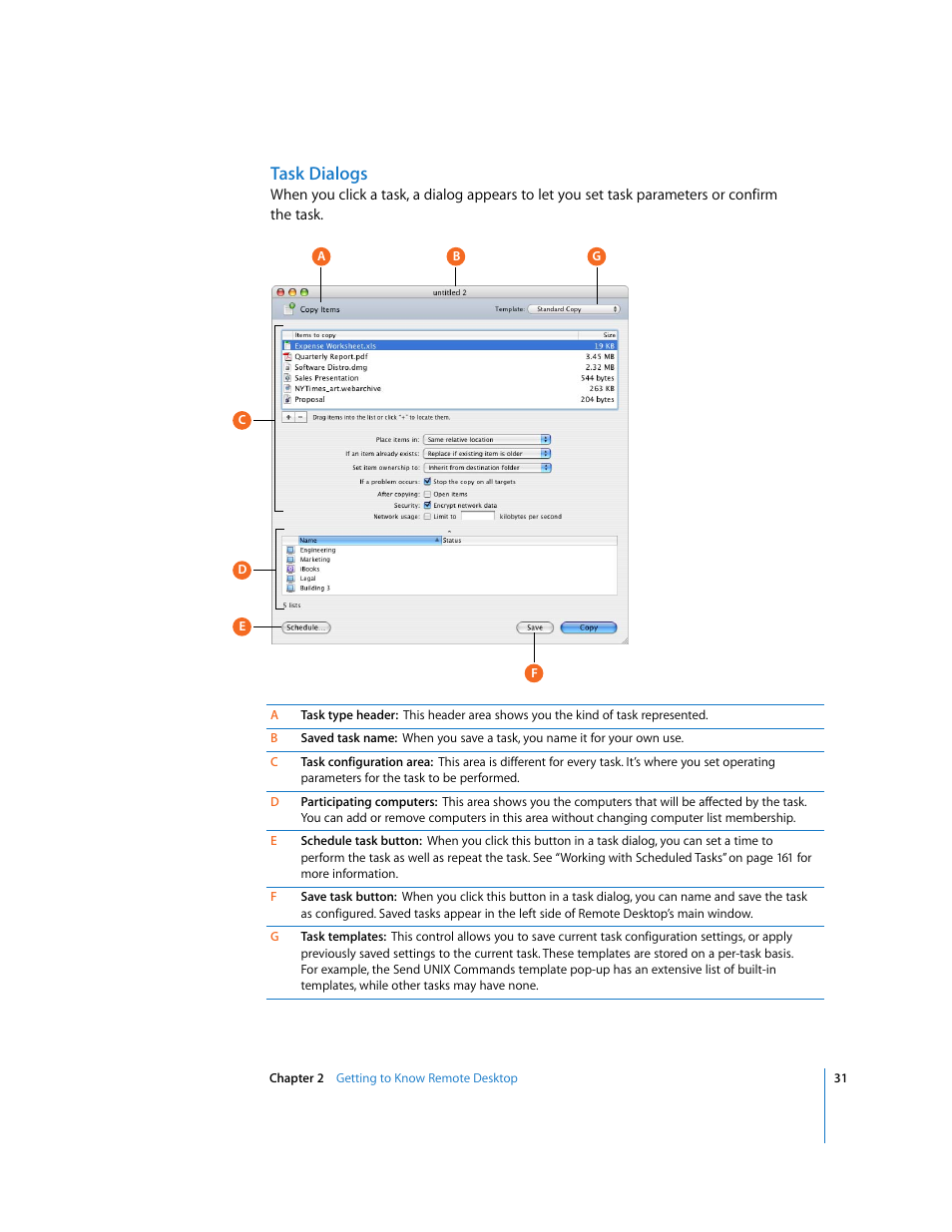 Task dialogs | Apple Remote Desktop 3.1 User Manual | Page 31 / 191