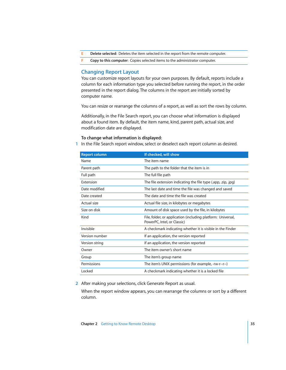 Changing report layout | Apple Remote Desktop 3.1 User Manual | Page 35 / 191